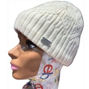 Under Armour Winter Cable Knit Beanie Fleece Lined Hat Womens One Size Cream